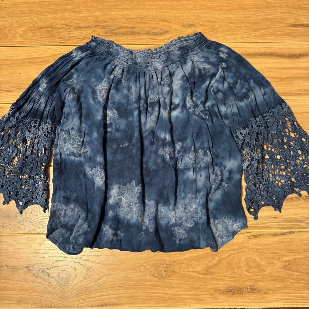 Womens XSmall Blue White Lace Tunic Boho Whimsigoth Ethereal Folklore Fairy